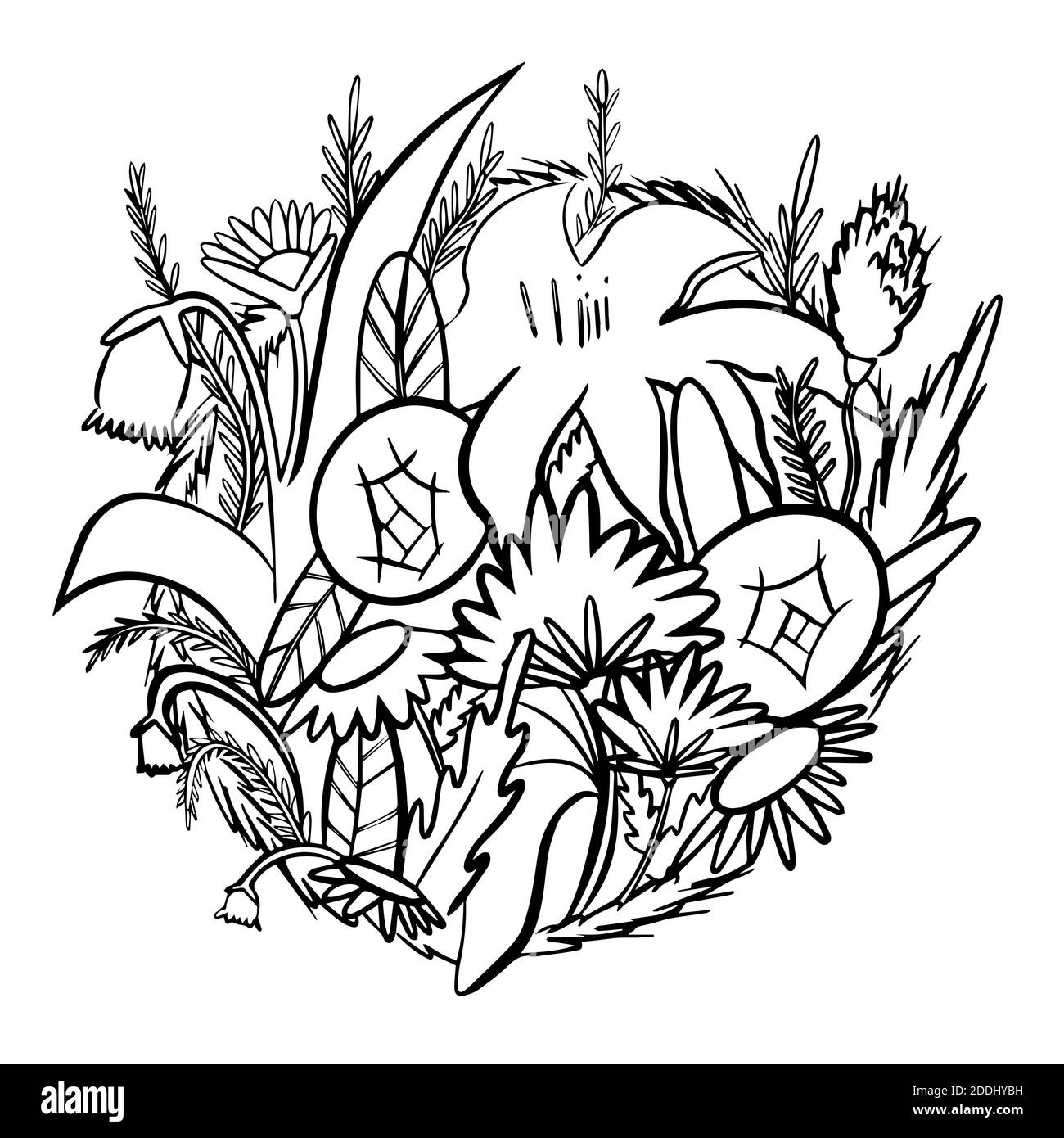 Illustration de la ligne de fleurs dans un vecteur isolé sur fond blanc Banque D'Images