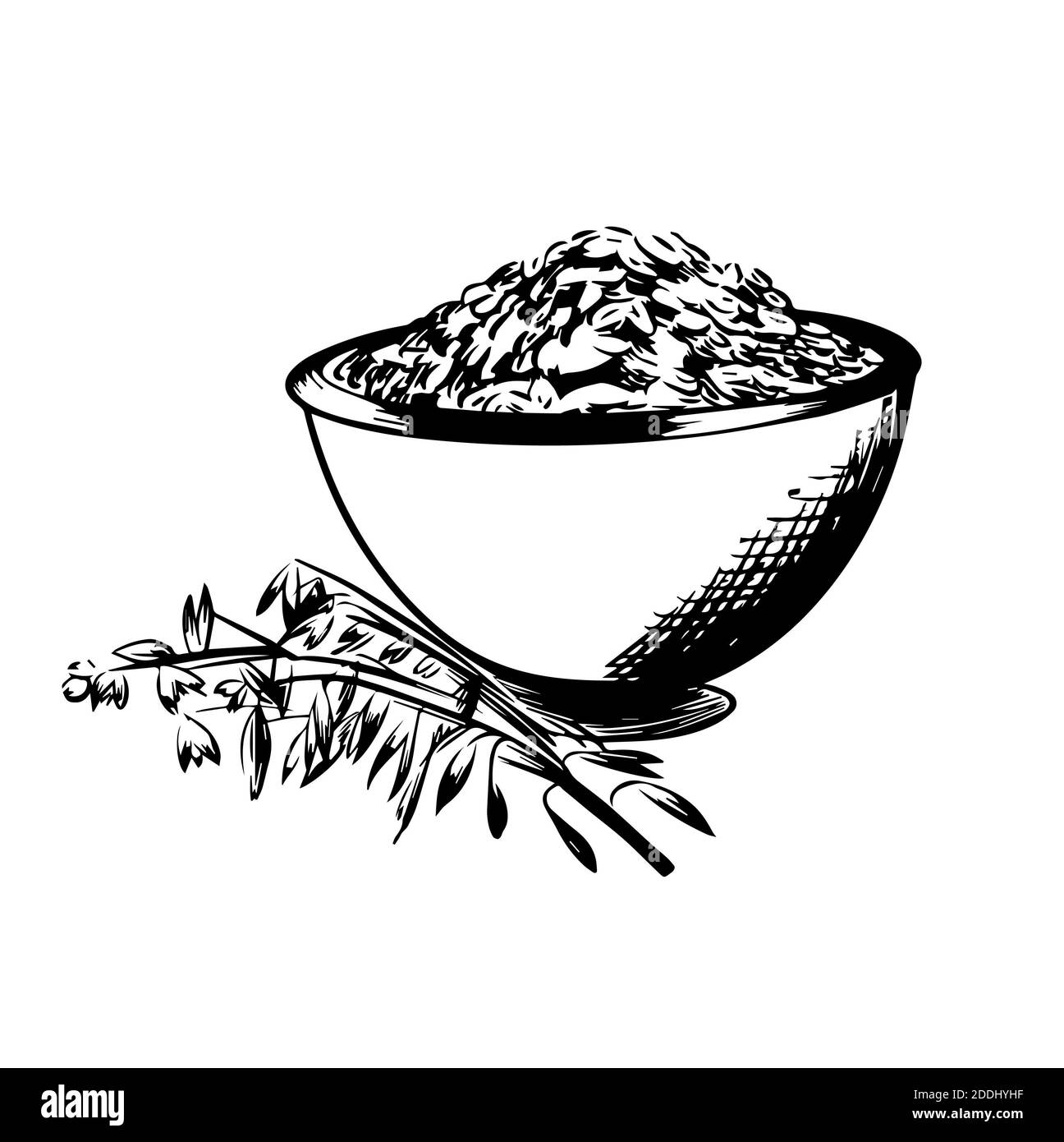 Croquis de bol d'avoine. Bol de porridge à flocons d'avoine avec grain Banque D'Images