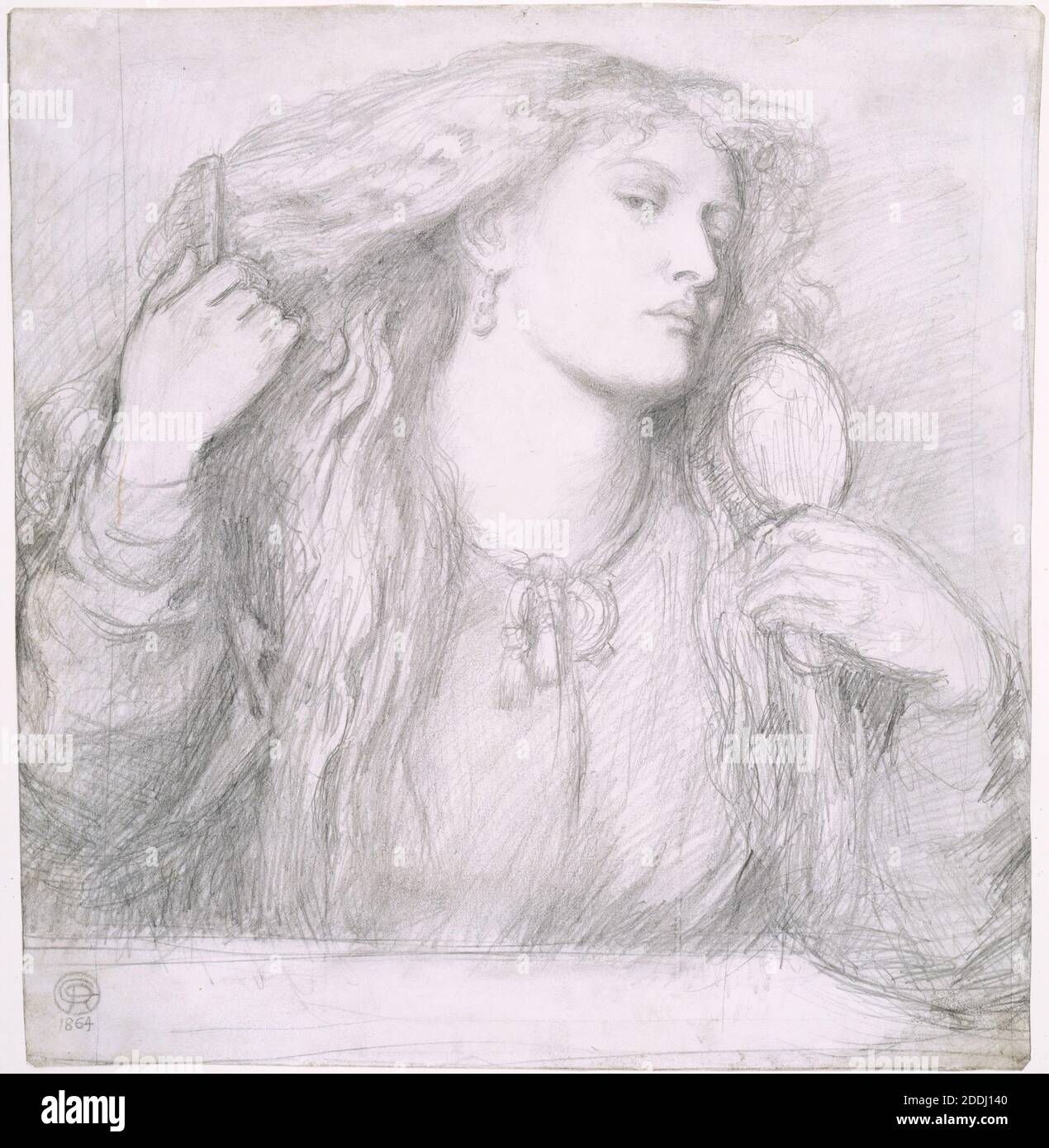 Femme peignant ses cheveux, Fanny Cornforth, 1864 par Dante Gabriel Rossetti, dessin, crayon, esquisse, Portrait, Femme Banque D'Images
