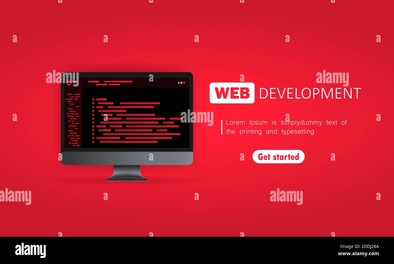 Développement Web sur l'illustration de l'ordinateur. Concepts de conception plate pour l'analyse, le codage, la programmation, le programmateur et le développeur. Vecteur sur isolé Illustration de Vecteur