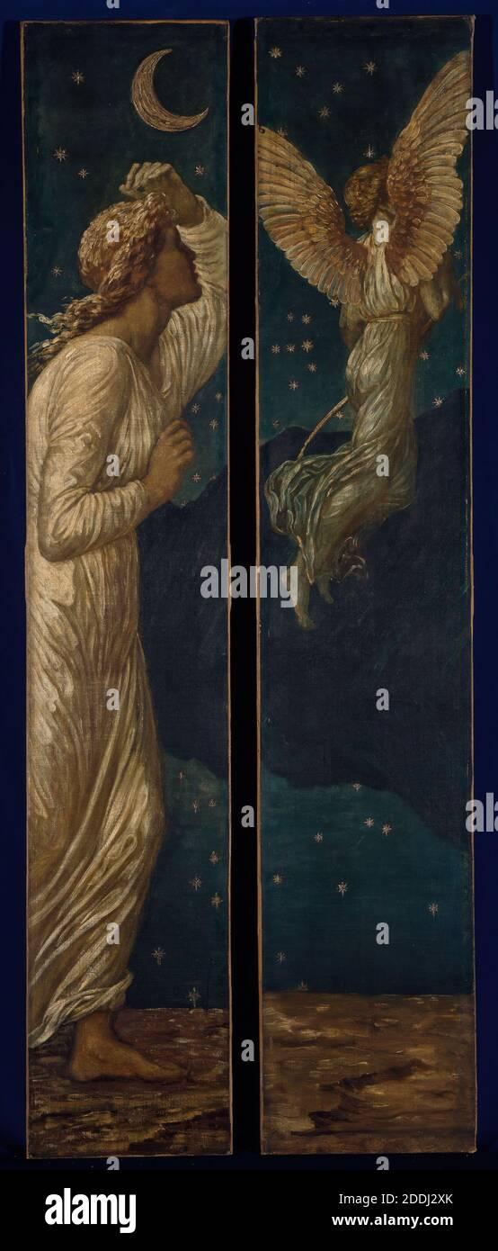 Cupid et psyché, peintures murales vertes du palais, Cupid volant loin de psyché, 1881 par Sir Edward Burne-Jones et Walter Crane UNE scène de William Morris 'le Paradis terrestre', peinture à l'huile, pré-Raphaelite, nuit, Dieux romains Banque D'Images