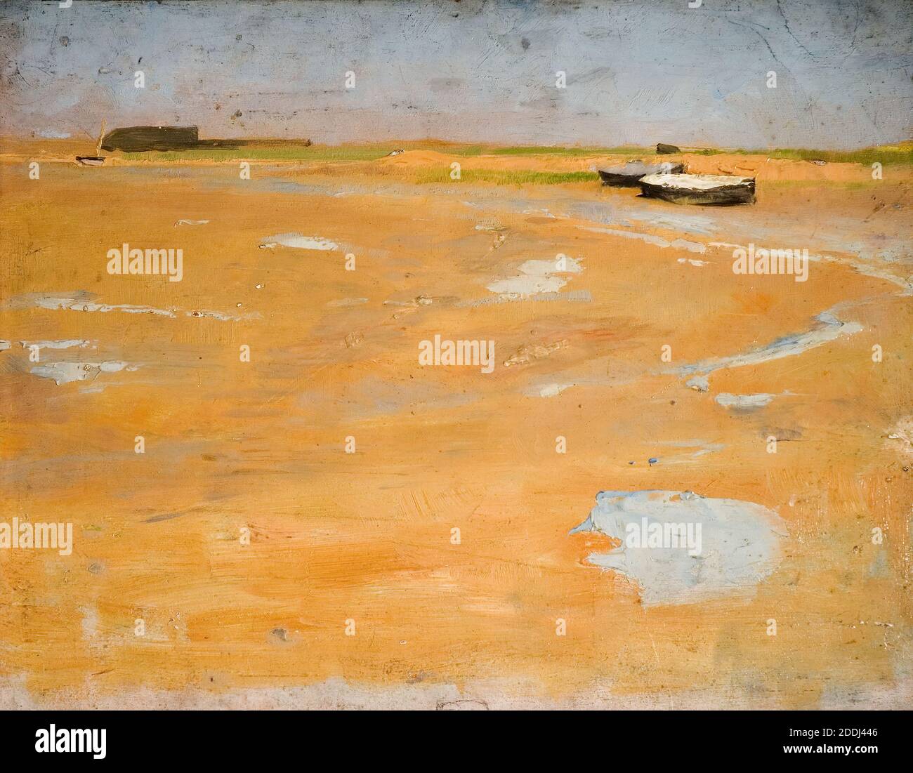 Shoreham-on-Sea, Sussex, 1889 par Charles Gogin (d.1931), bateau, Paysage, peinture à l'huile, Anglais, Côte, Côte, Plage Banque D'Images