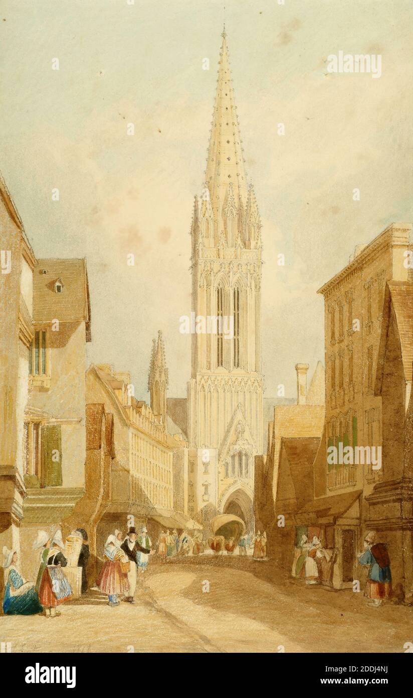 L'église Saint-Pierre, Caen, 1818 par John Sell Cotman et Dawson Turner, Aquarelle, France, scène de rue, paysage urbain, Architecture, Eglise Banque D'Images