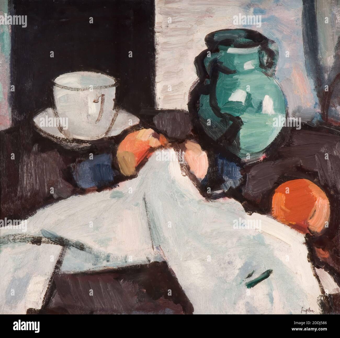 Still Life with Bowl of fruit, Jug, Cup and Saucer, 1927-1929 par Samuel John Paploe (d. 1935), Art moderne, Art contemporain, Still Life, mouvement artistique, Post-Impressionnisme Banque D'Images