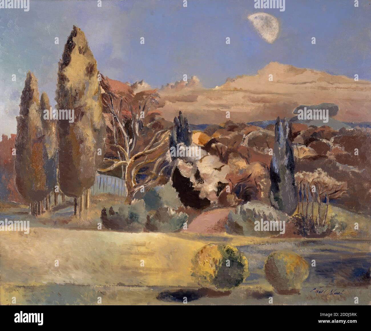Paysage du premier trimestre de la Lune, 1943 Paul Nash (d. 1946), Art moderne, Art contemporain, Paysage, Résumé, peinture à l'huile, nuit, Astronomie, Lune Banque D'Images
