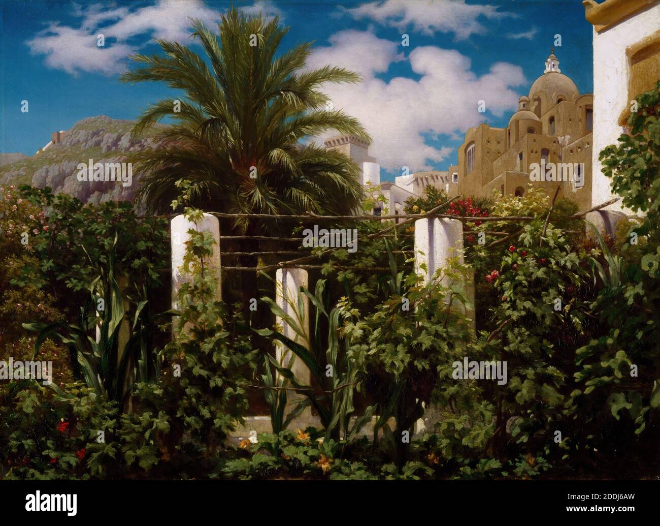 Jardin d'une auberge, Capri, 1859 Lord Frederic Leighton, arbre, peinture à l'huile, Italie, jardin, nuage Banque D'Images