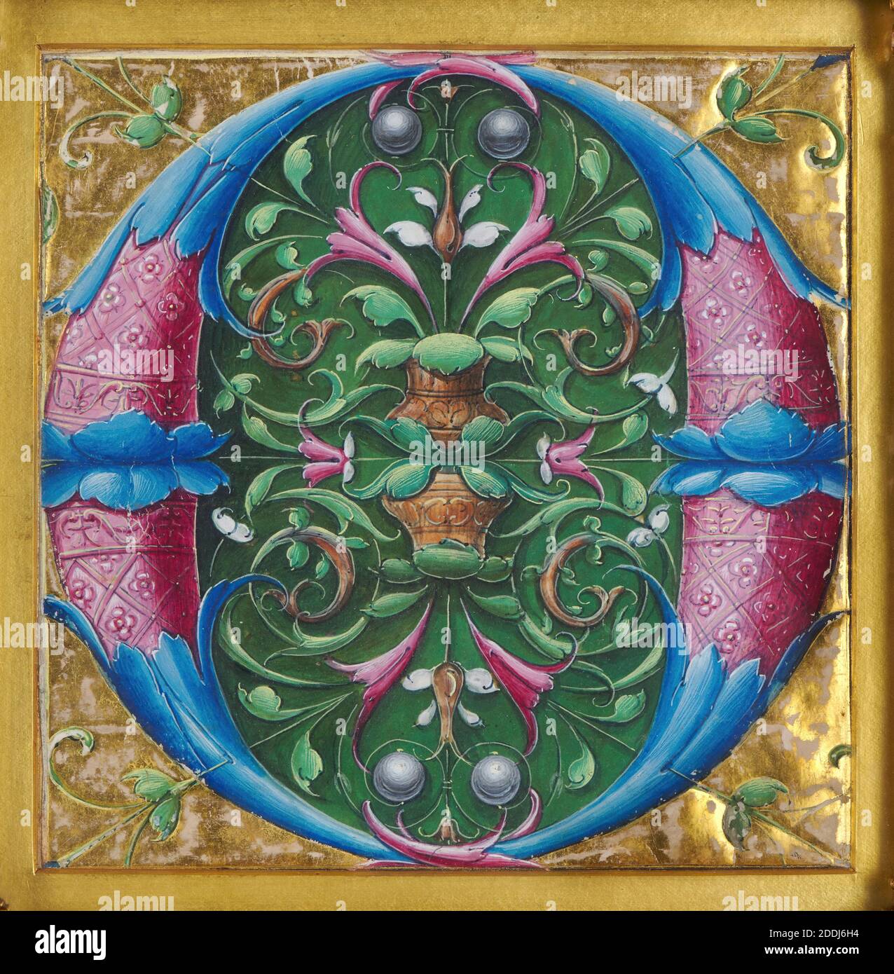 Décoré de la lettre initiale 'O', 15ème siècle artiste inconnu, Ecole d'Italie du Nord, manuscrit, cadre, illuminé, Illustration, oeuvres sur papier Banque D'Images