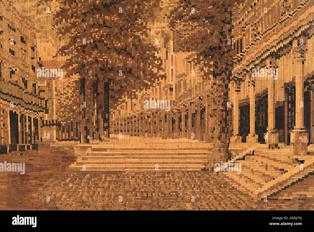 The Pantiles, 1840-60 panneaux, Tunbridgeware incrusté image et cadre. Le cadre et l'image des Pantiles, Tunbridge Wells, ont été faits en mosaïque de grain final. Il a été fabriqué par James Brown alors qu'il était apprenti à l'atelier Holamby vers 1850. Histoire sociale, Wood, Angleterre, Kent Banque D'Images