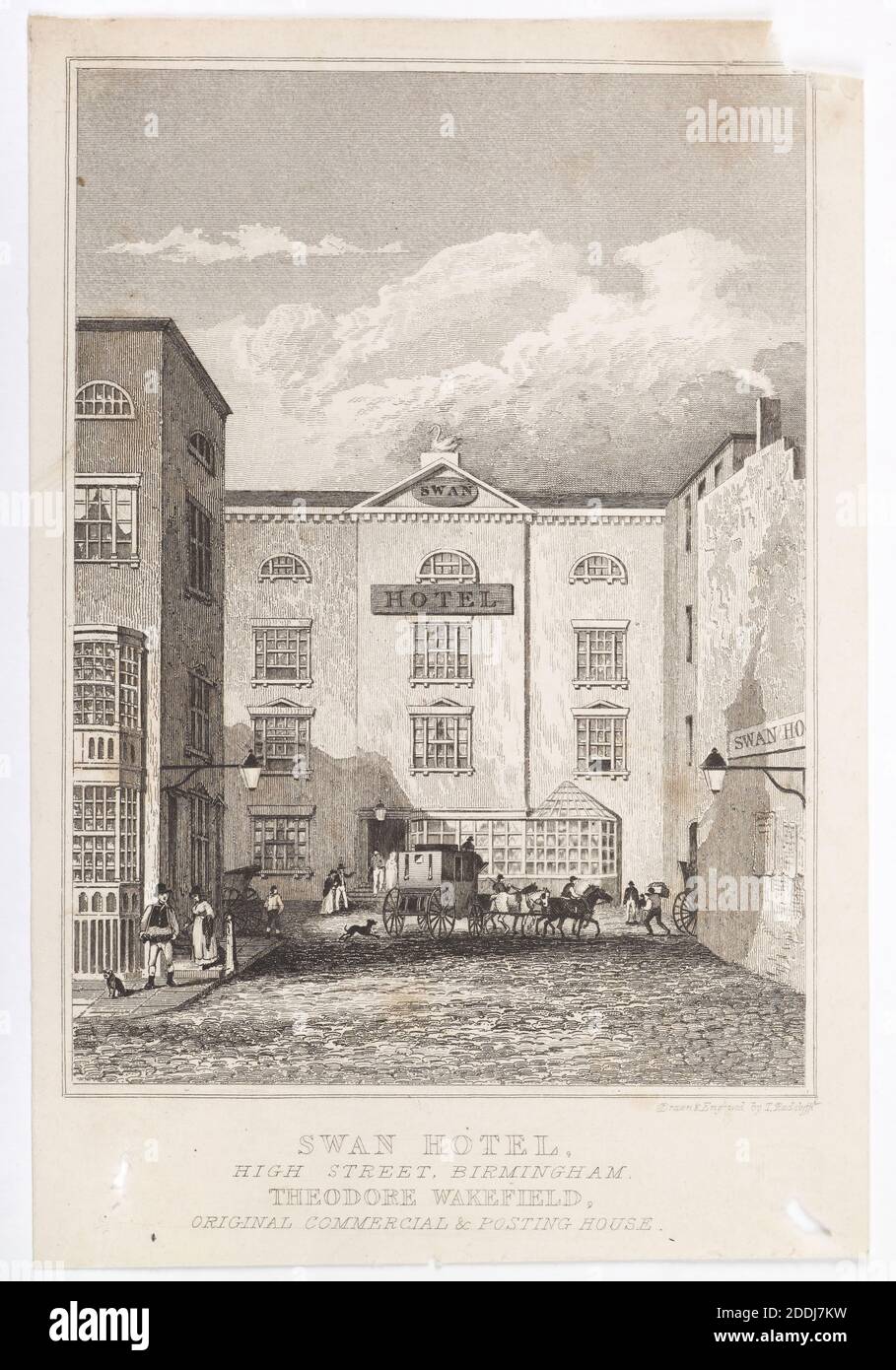 Gravure, Swan Hotel, High Street, Birmingham, 1830 Thomas Radclyffe, vues topographiques, histoire de Birmingham, Hôtel Banque D'Images