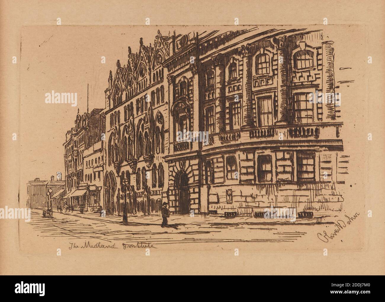 Vue topographique de Birmingham, Etching Midland Institute, Birmingham, par Oliver Baker, Histoire sociale, vues topographiques, Angleterre, Midlands Banque D'Images