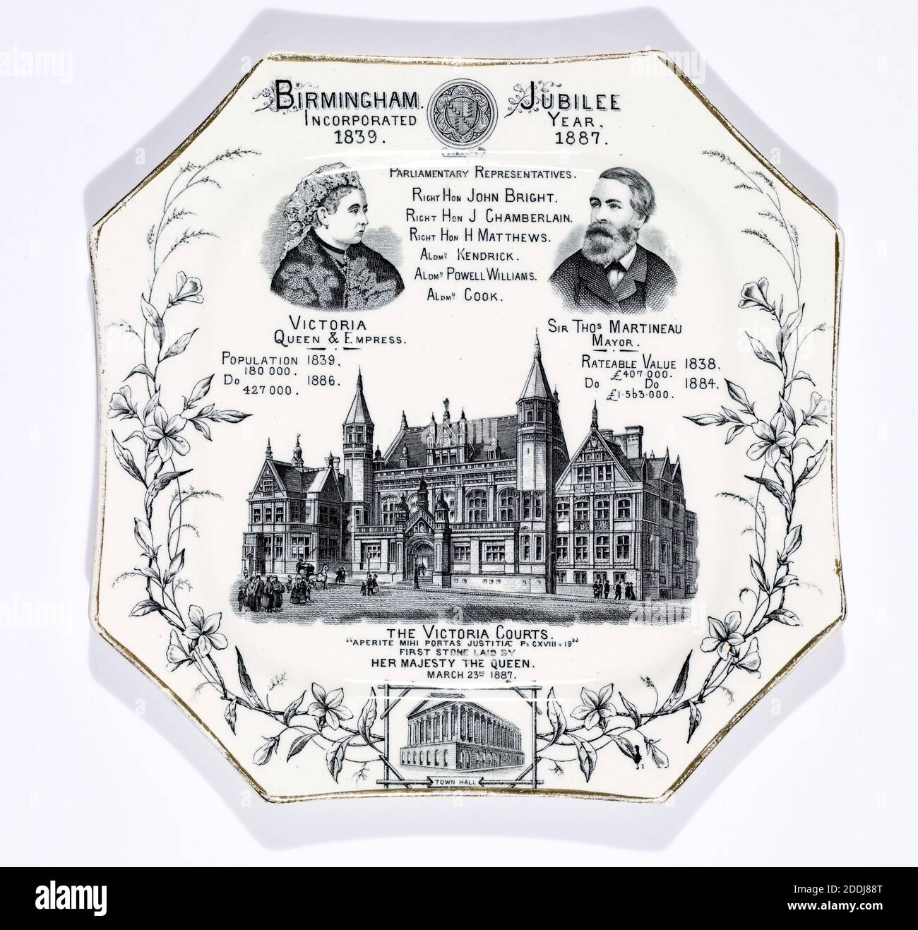 Plaque commémorative, Birmingham Jubilee, 1887 fabriquée par : Gimson & Wallis & Co, Staffordshire, Victorian, céramique, histoire de Birmingham, Royal, Queen Banque D'Images
