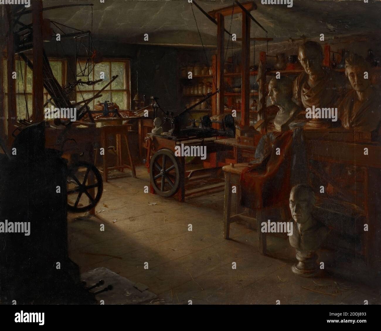 La salle de travail de James Watt Heathfield Hall de Jonathon Pratt Heathfield Hall, parfois appelée Heathfield House, a été érigée entre 1787-90 pour le célèbre ingénieur et inventeur, James Watt, et a été conçue par Samuel Wyatt., Industrial Revolution, Workshop, Lunar Society, banc de travail Banque D'Images