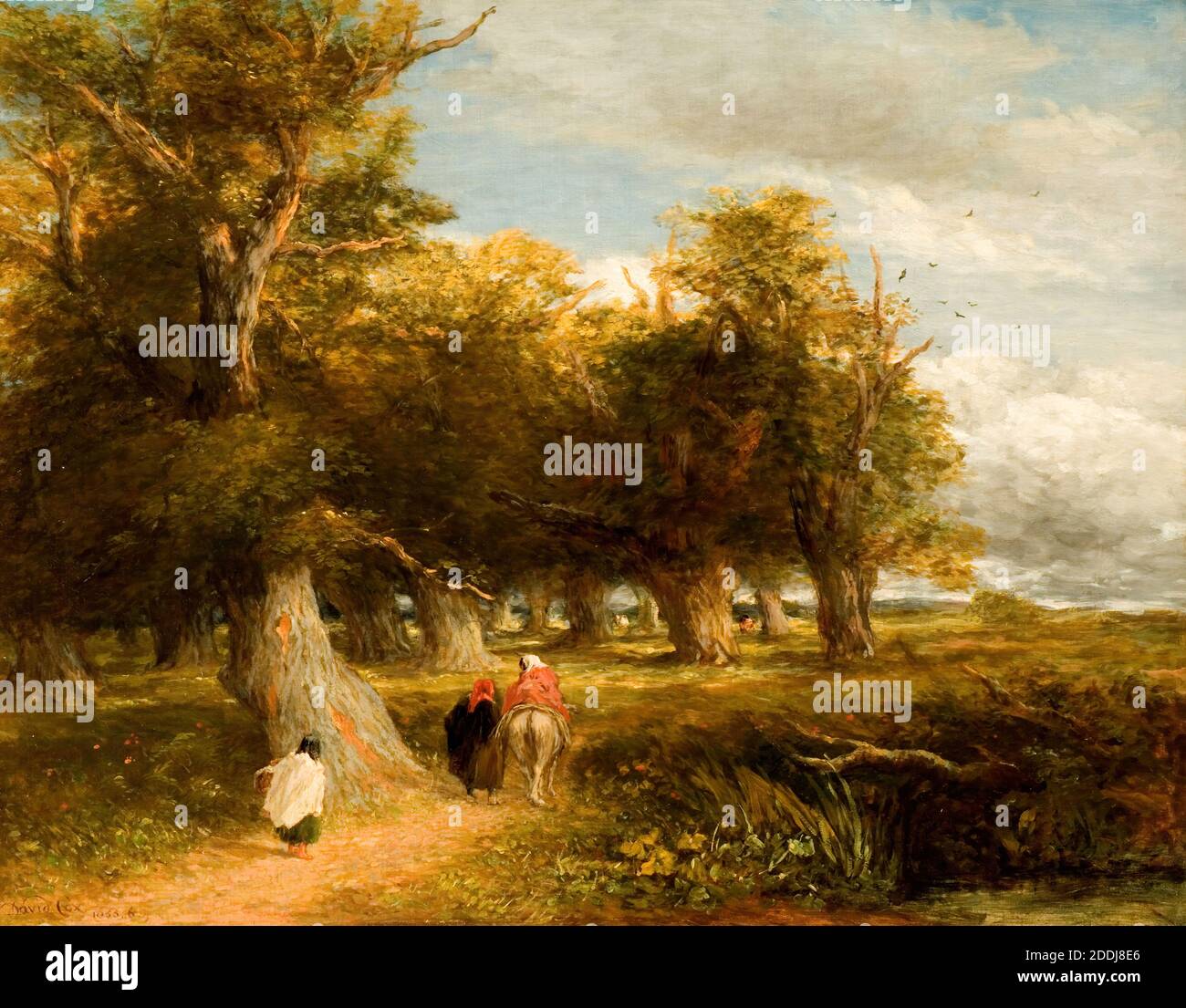 Les jupes de la forêt, 1856 par David Cox, arbre, Paysage, peinture à l'huile, animal, cheval, Forêt Banque D'Images