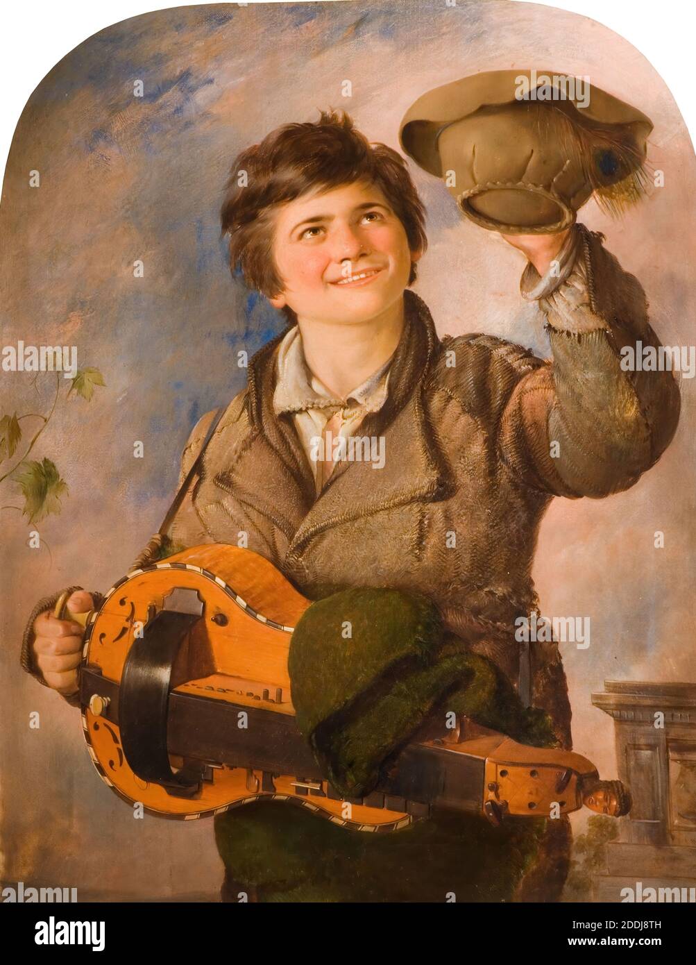 A Young Savoyard, 1835-1836 Frederick Yeates Hurlstone, peinture à l'huile, France, instrument de musique, Homme, Costume, chapeau, garçon, vêtements, manteau, émotion, heureux, Jeune Banque D'Images