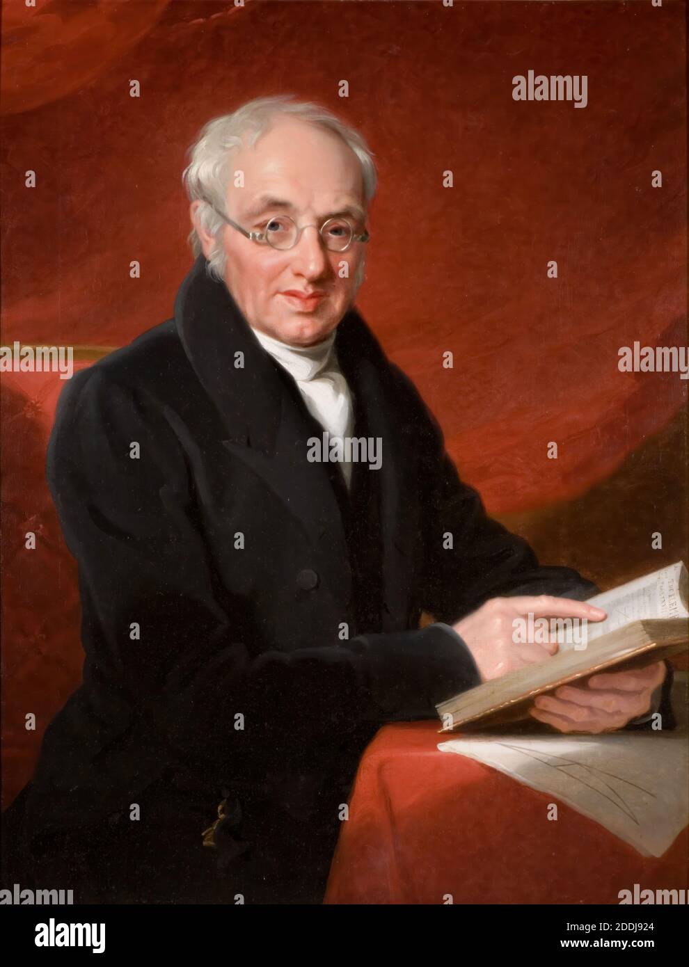 Portrait de Thomas Wright Hill, 1831 par Mary Martha Pearson, Thomas Wright Hill (né en 1763 à Kidderminster -1851) était un mathématicien et maître d'école. Il est reconnu comme l'invention du vote unique transférable en 1819. Son fils, Rowland Hill, est à l'origine du système postal moderne., lecture, lunettes, Portrait, Homme Banque D'Images