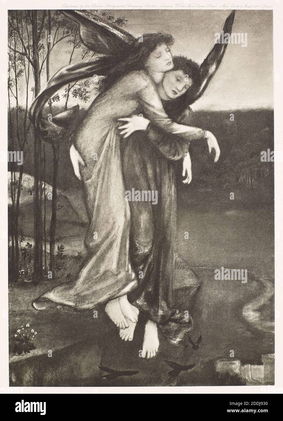 Zephyrus et psyché,1900 après: Sir Edward Burne-Jones (d.1898) Editeur: Berlin Photographic Company, Landscape, 19e siècle, mythologie grecque, Print, Black and White, Photographie, Photogravure, dieux grecs, déesses Banque D'Images