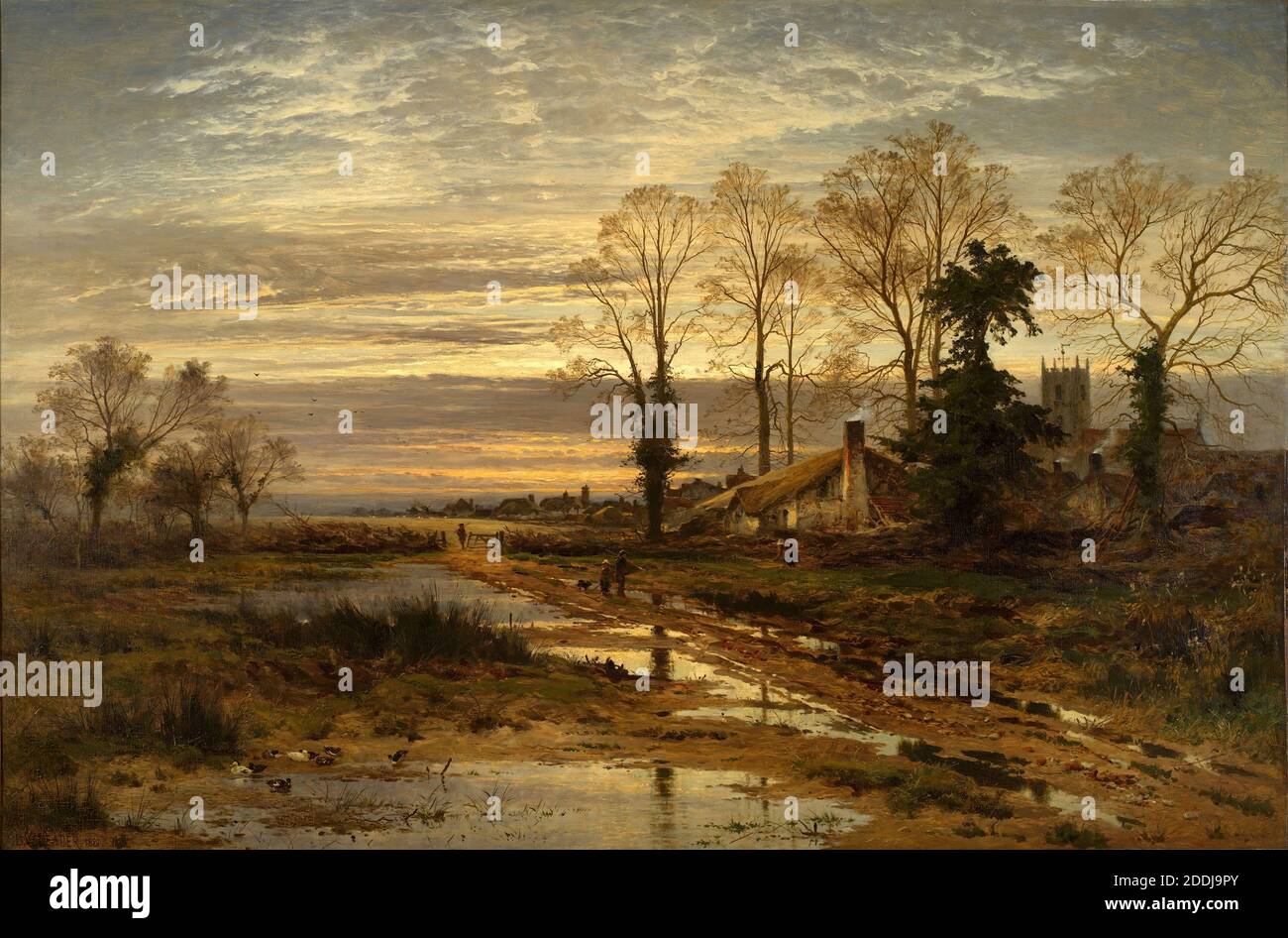 Février Fill Dyke, 1881 par Benjamin Williams leader. La scène est en fait une soirée de novembre après la pluie. Le titre est tiré d'un vieux pays rime; février remplir la digue. Arbre, Paysage, victorien, peinture à l'huile, réflexion, saison, hiver Banque D'Images