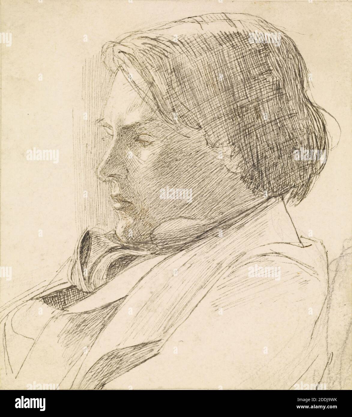 Portrait d'un jeune homme, 1853 Dante Gabriel Rossetti, dessin, encre, Portrait, pré-Raphaël, Homme Banque D'Images