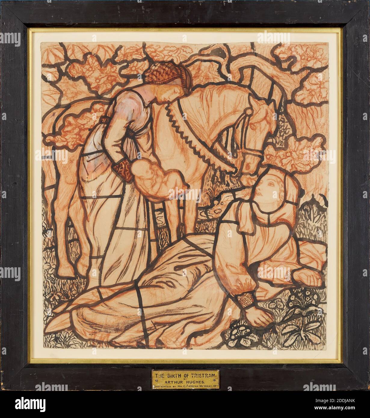 La naissance du Tristram, 1861 Arthur Hughes, craie, vitraux, animal, cheval, Design, bébé, Légende arthurienne Banque D'Images