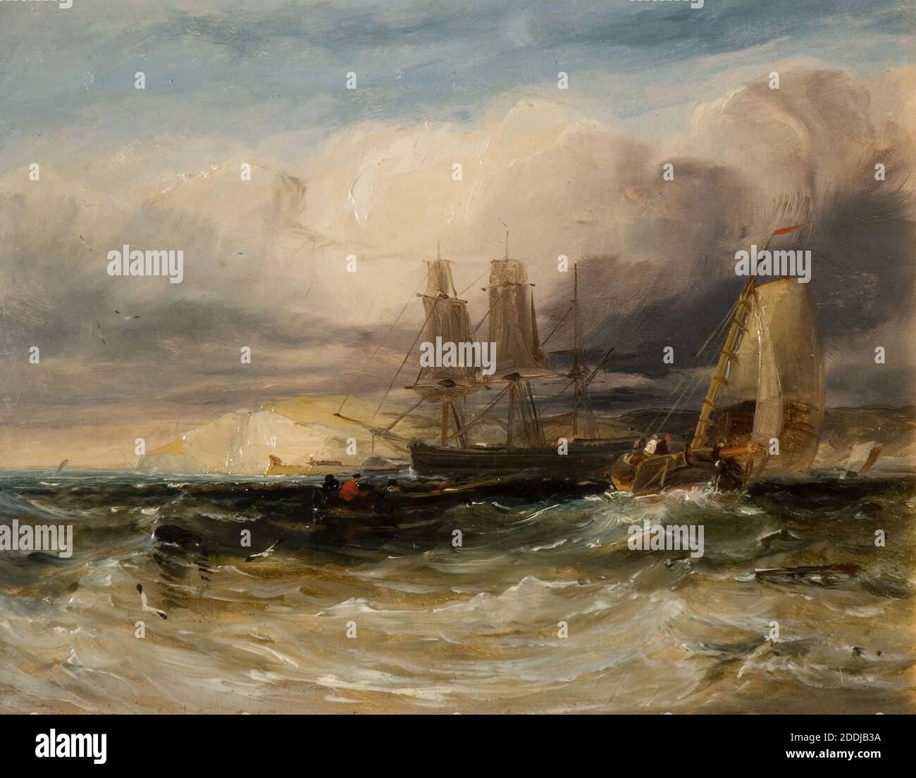 Sur la Tamise, fort de Tilbury, 1840 par George Chambers, bateau, peinture à l'huile, nuage, mer, paysage marin, vagues, art marin, navire Banque D'Images