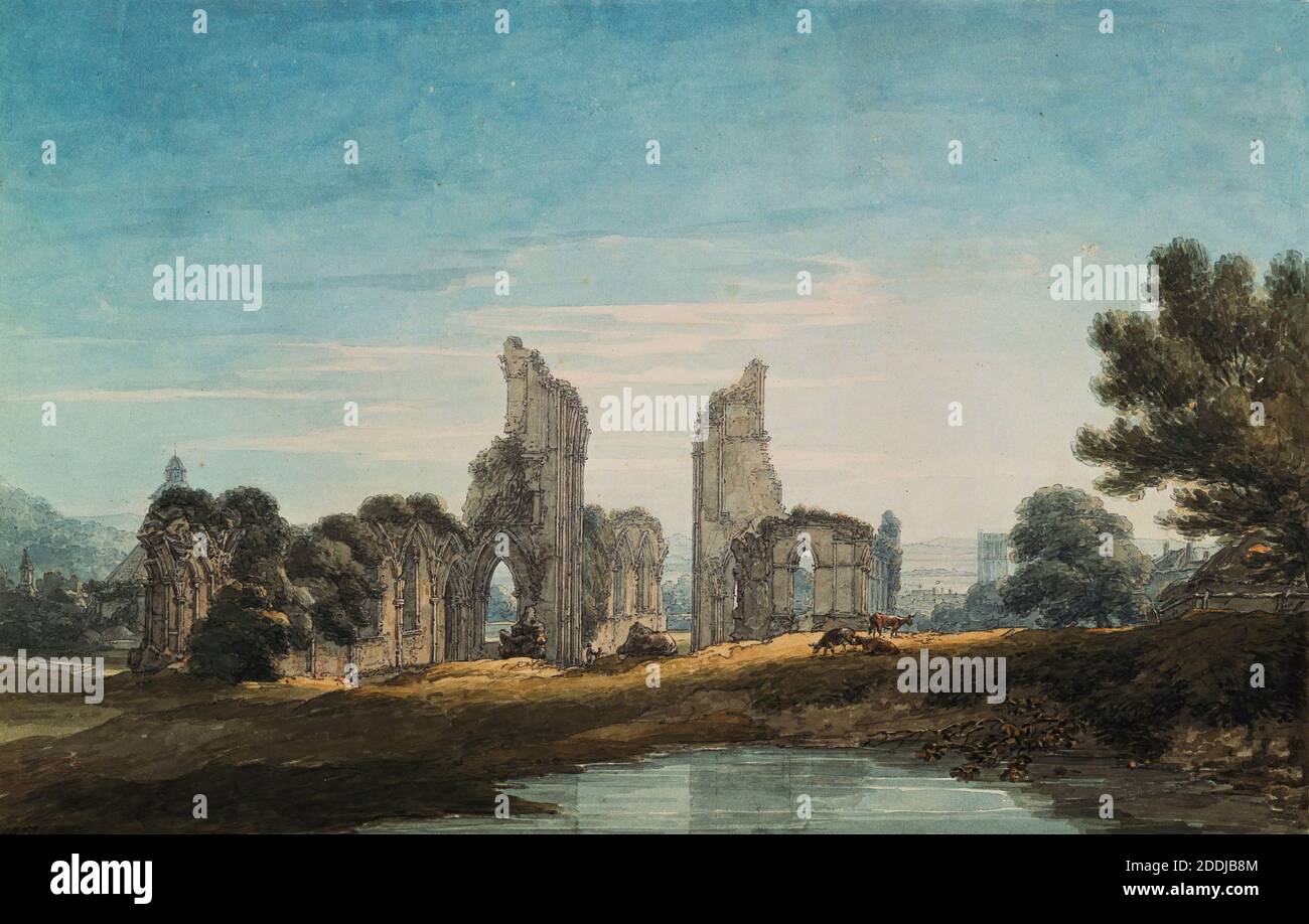 Abbaye de Glastonbury, 1795 Thomas Hearne, Paysage, Aquarelle, ruines, topographique, Légende Arthurienne, Architecture, Église, Angleterre, pays de l'Ouest, Angleterre, Somerset Banque D'Images