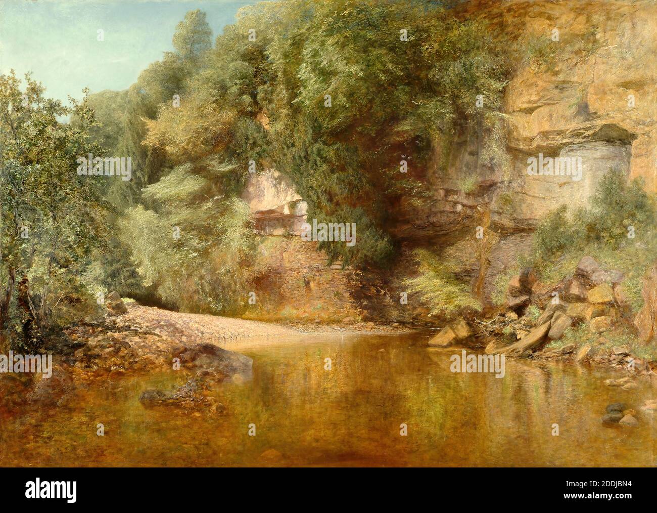 Feuille juin 1879 par Alfred William Hunt, Paysage, peinture à l'huile, saison, été, Étang, falaise, Cove Banque D'Images