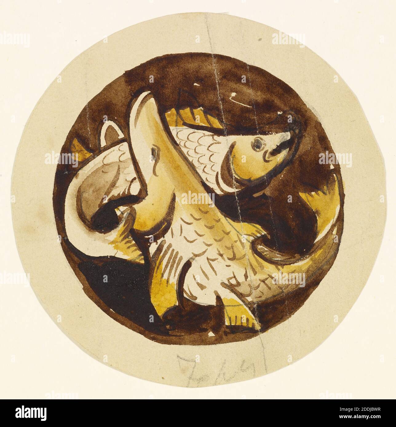 Les douze signes du zodiaque, poissons artiste: Philip Speakman Webb (d.1915), les 12 signes du zodiaque, dessins pour vitraux pour une lumière circulaire de la tracerie avec un diagramme à crayon montrant la position de chaque dessin dans la tracerie., fenêtre, mouvement d'art, pré-Raphaël, Arts appliqués, Arts et métiers, Aquarelle, Vitraux, Architecture, Design, poisson, œuvres sur papier, Astrologie Banque D'Images