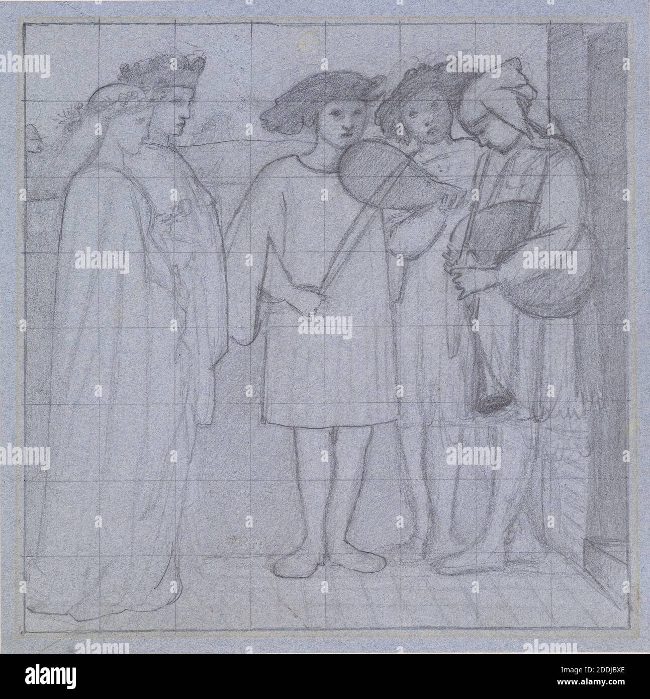 La conception murale, la procession de mariage de Sir Degrevaunt, 1860 Sir Edward Burne-Jones, mouvement artistique, pré-Raphaelite, crayon, musique, instrument de musique, esquisse Banque D'Images