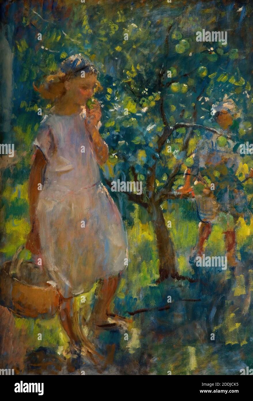 Le verger, 1937 par Henry Tonks (d.1937), fille, arbre, peinture à l'huile, pomme Banque D'Images