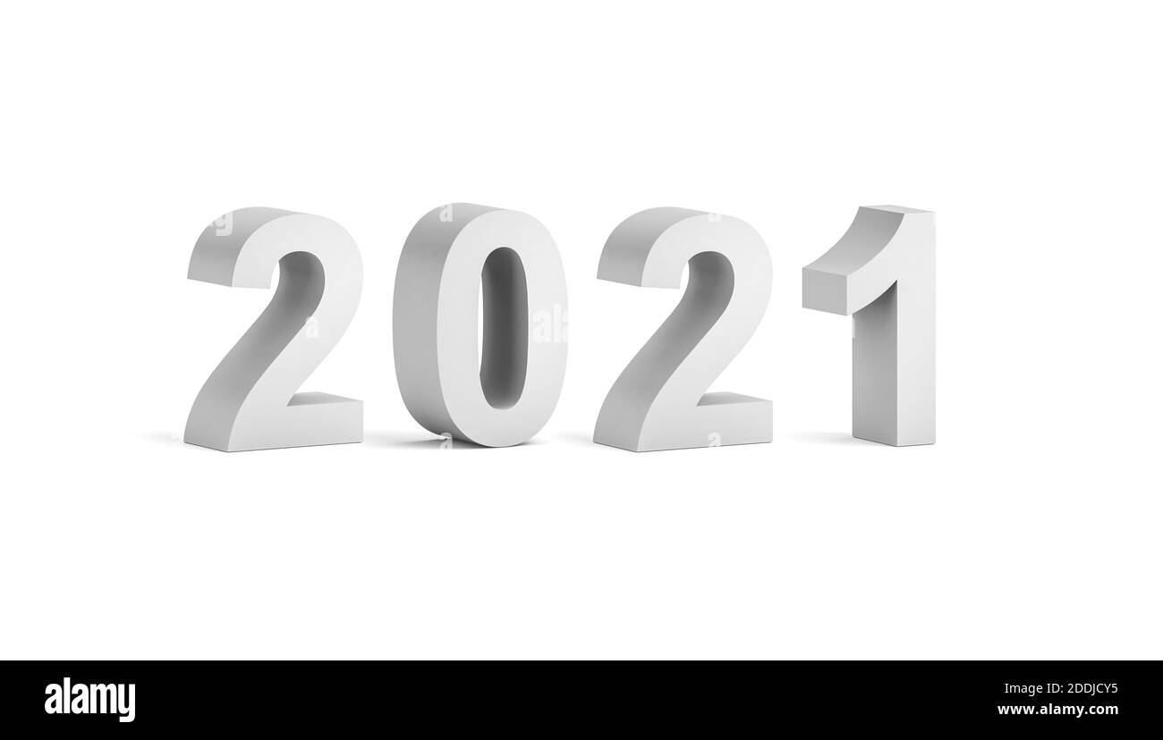 Étiquette de texte en gras de 2021 ans isolée sur fond blanc avec une ombre molle, illustration de rendu 3d Banque D'Images