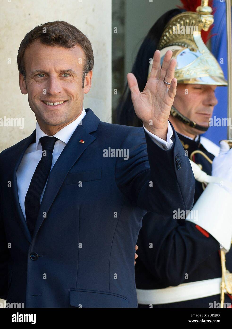 Le président français Emmanuel Macron se présente au palais de l'Elysée à Paris, en France, le 10 juillet 2019. Photo par Eliot Blondt/ABACAPRESS.COM Banque D'Images