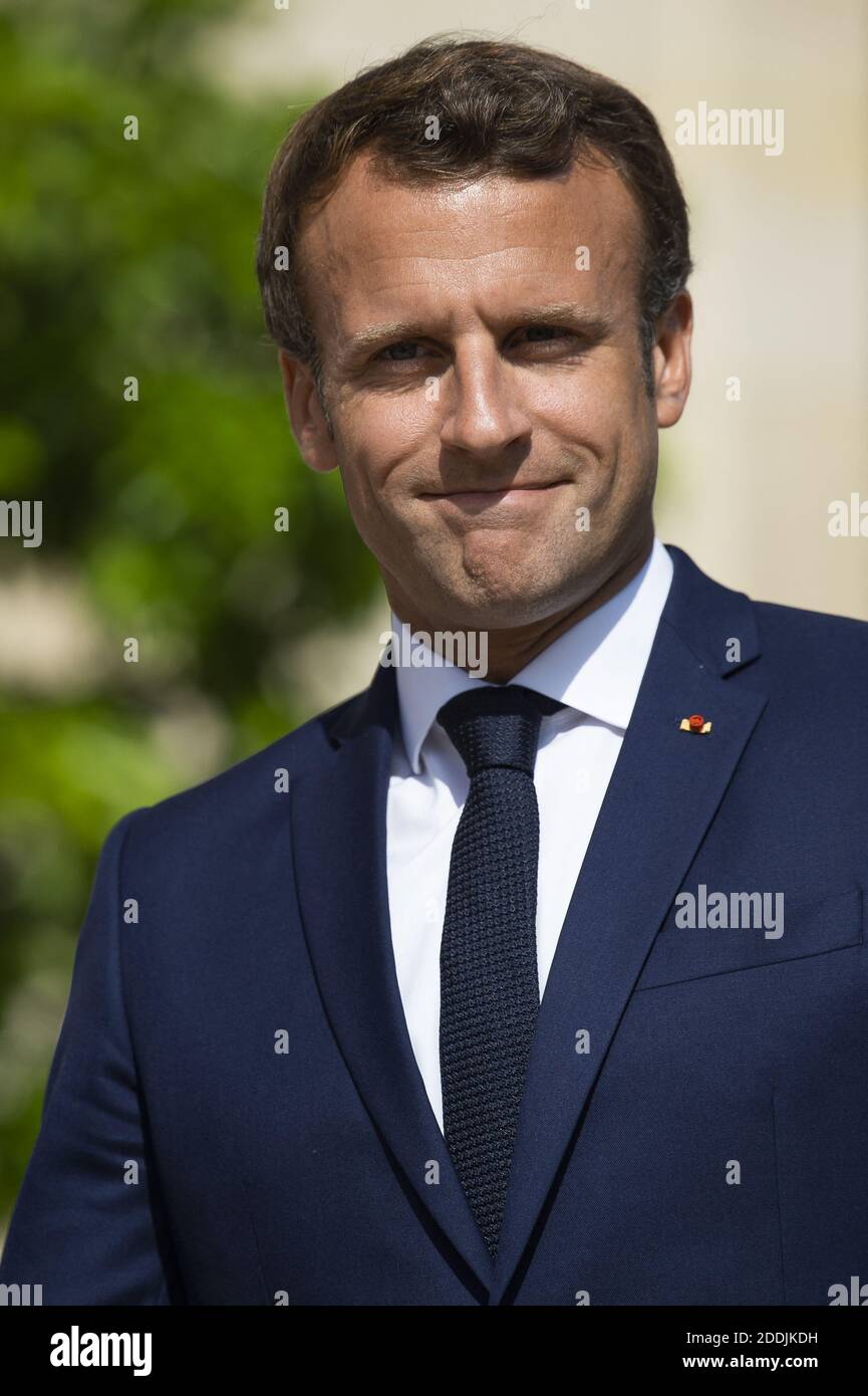 Le président français Emmanuel Macron se présente au palais de l'Elysée à Paris, en France, le 10 juillet 2019. Photo par Eliot Blondt/ABACAPRESS.COM Banque D'Images
