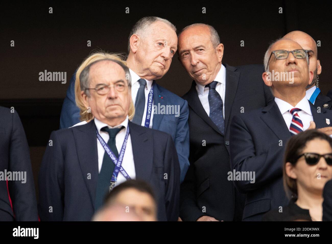 Gerard Collomb, Maire de Lyon et Jean-Michel Aulas, Président de  l'Olympique Lyonnais lors de la coupe du monde des femmes de la FIFA France  2019 finale entre les Etats-Unis d'Amérique et les