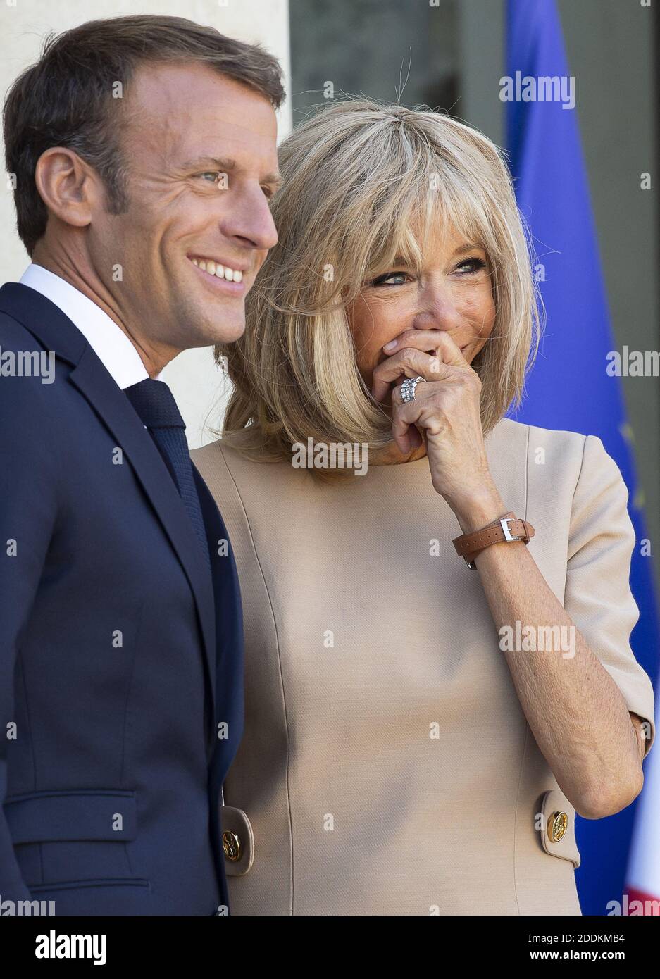 Le président français Emmanuel Macron et sa femme Brigitte Macron à l'Elysée Palace à Paris le 22 août 2019. Photo par Eliot Blondt/ABACAPRESS.COM Banque D'Images