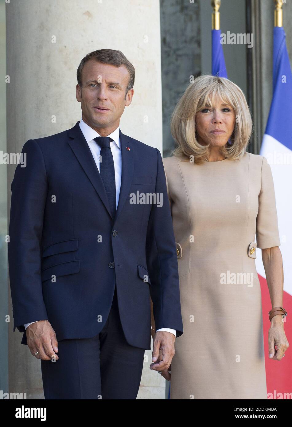 Le président français Emmanuel Macron et sa femme Brigitte Macron à l'Elysée Palace à Paris le 22 août 2019. Photo par Eliot Blondt/ABACAPRESS.COM Banque D'Images