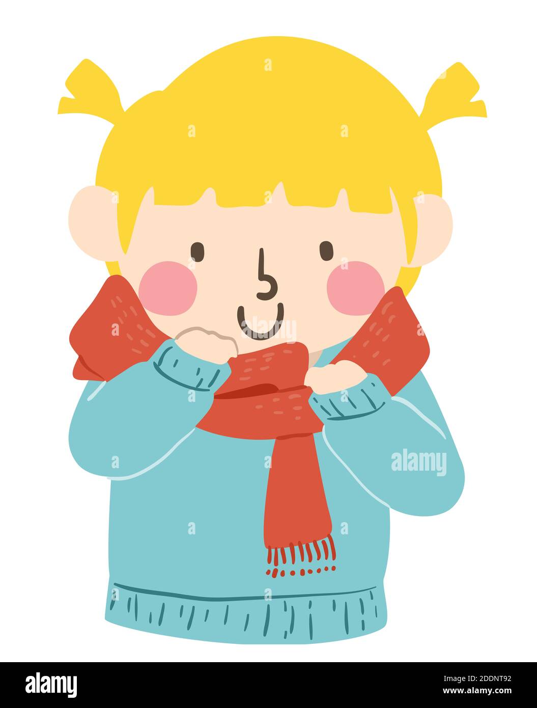 Illustration d'une jeune fille se préparer pour la journée, portant un  pull-over d'hiver et une écharpe Photo Stock - Alamy