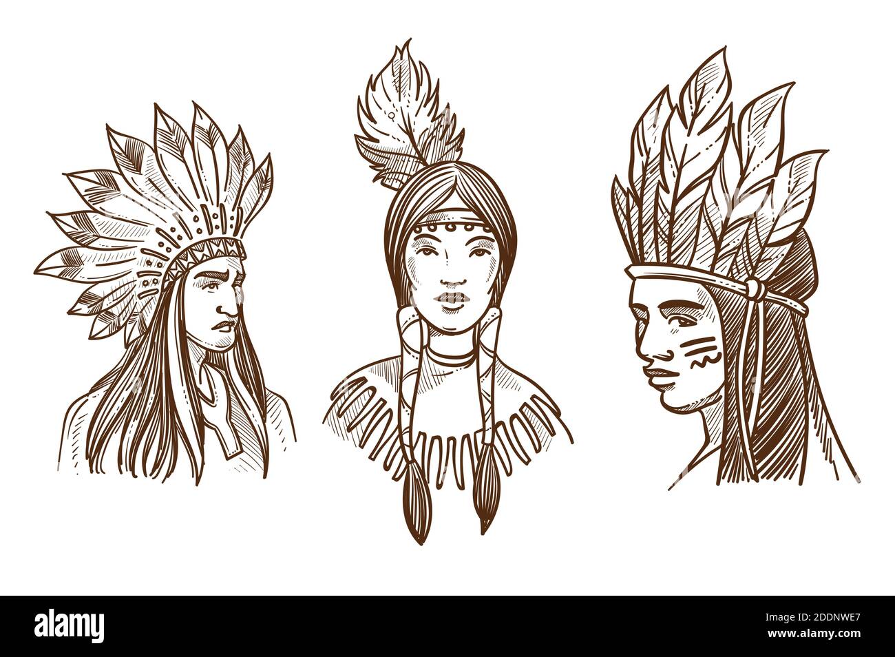 Les Américains autochtones ont isolé des portraits d'Indiens Illustration de Vecteur