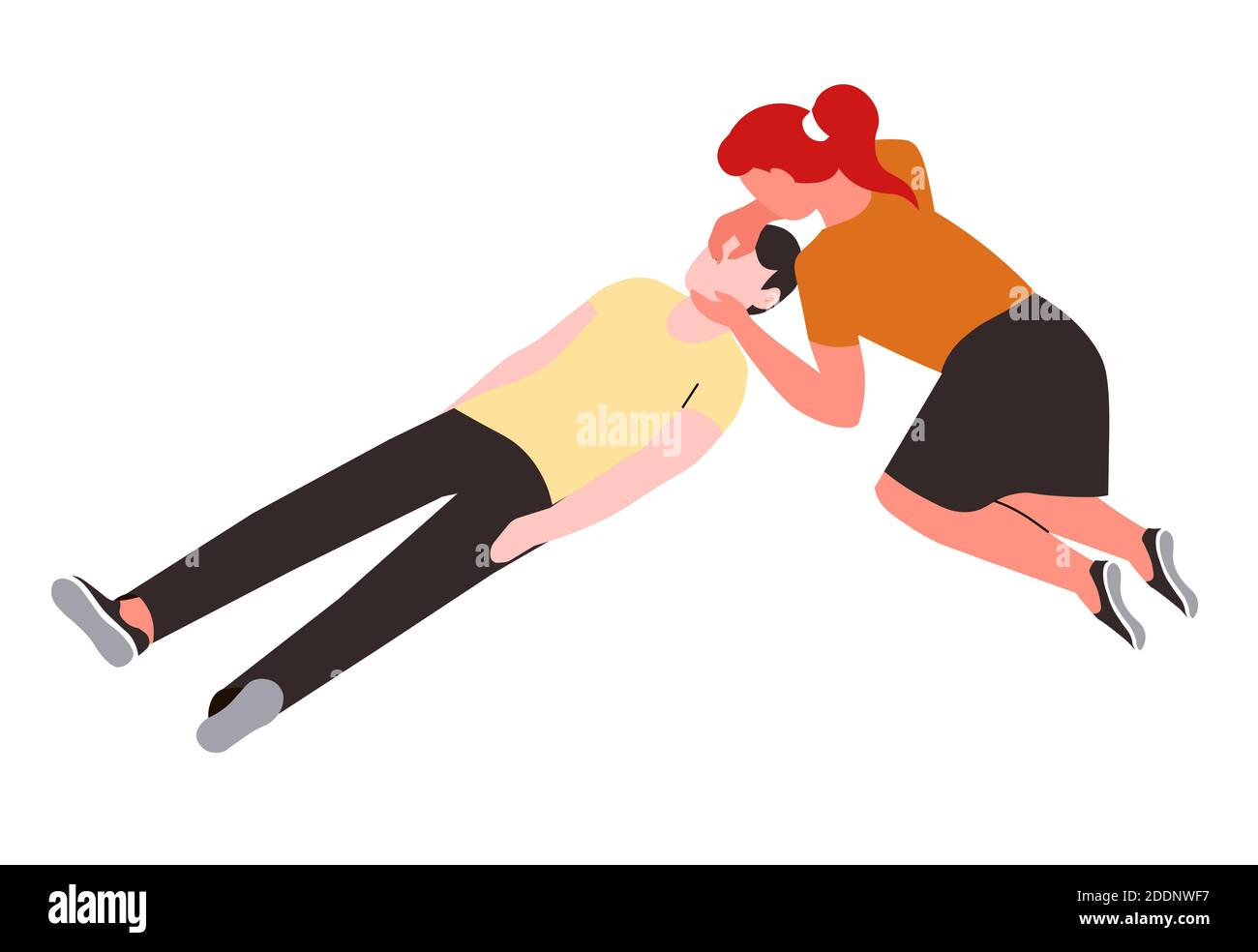 Premiers soins personnages isolés respiration artificielle infirmière et patient Illustration de Vecteur