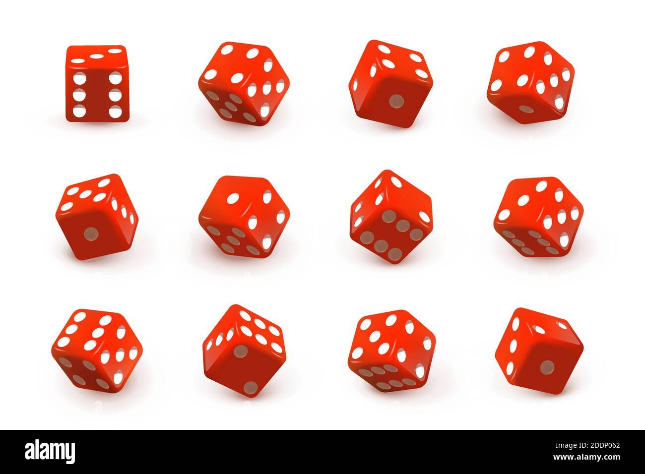 Dés de dés rouges pour jeu. Illustration vectorielle de jeux et de craps de casino. Cubes de poker roulant et lancer, nombres aléatoires avec des points Illustration de Vecteur