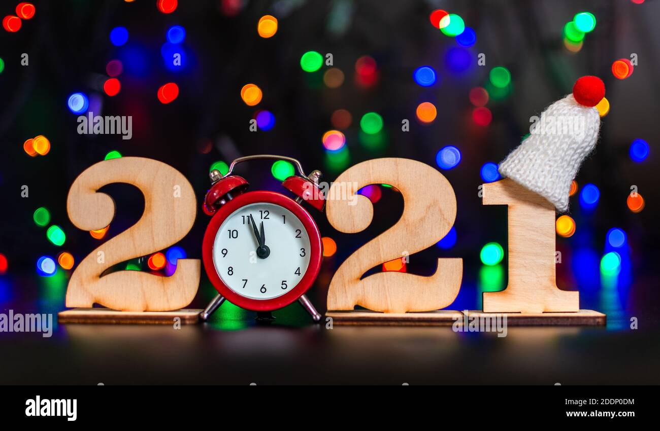 Bonne année 2021. Bannière, carte de vœux. Contexte pour les résolutions et les souhaits de nouvel an. Banque D'Images