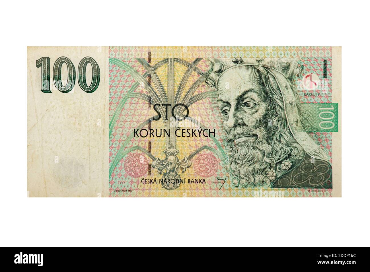 Vue de face d'une République tchèque billet de banque Koruna 100. La monnaie officielle de la République tchèque depuis 1993 Banque D'Images