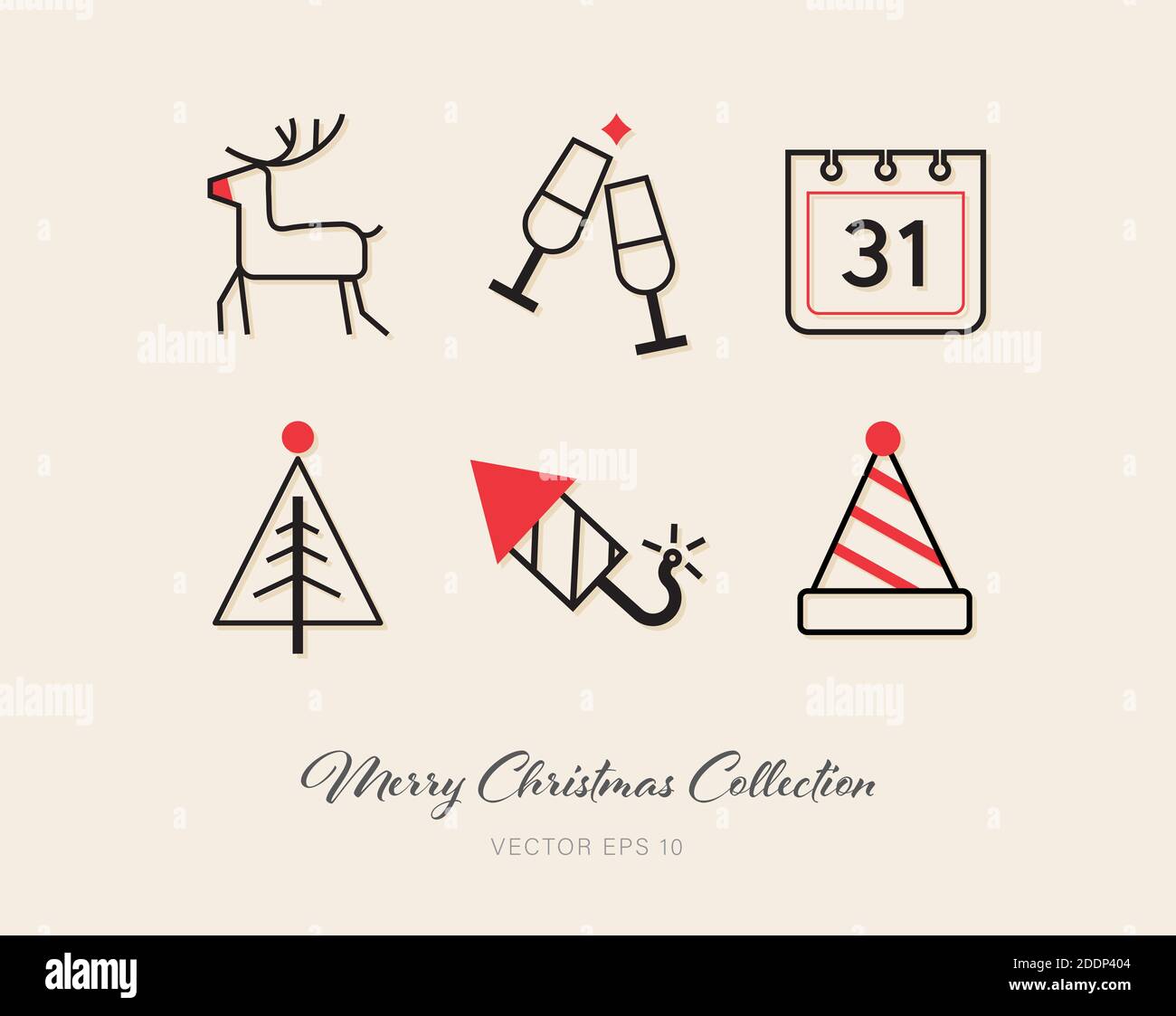 Magnifique Noël et nouvel an, lot d'icônes plates 6 modèles Illustration de Vecteur