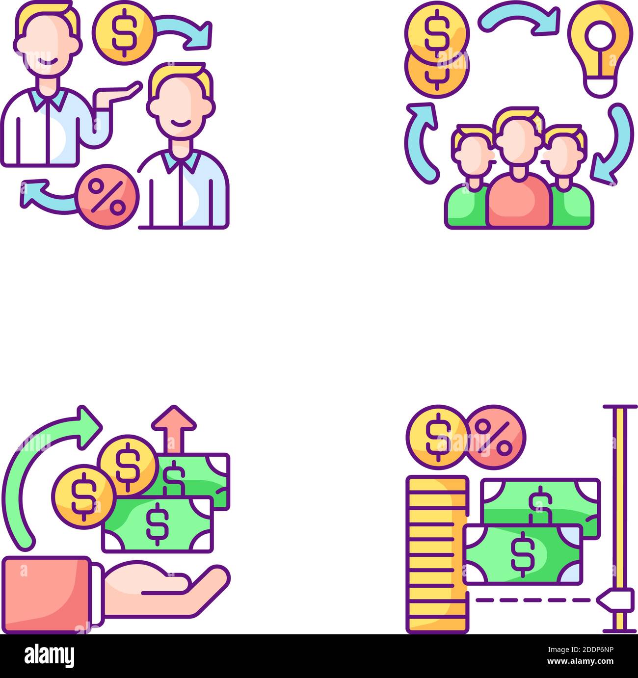 Plates-formes de financement participatif numériques jeu d'icônes de couleur RVB Illustration de Vecteur