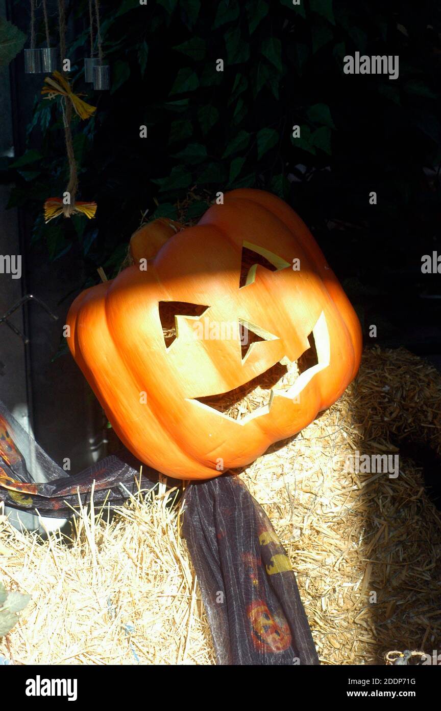 jack o lanterne, une décoration orange de citrouille d'halloween avec le visage Banque D'Images