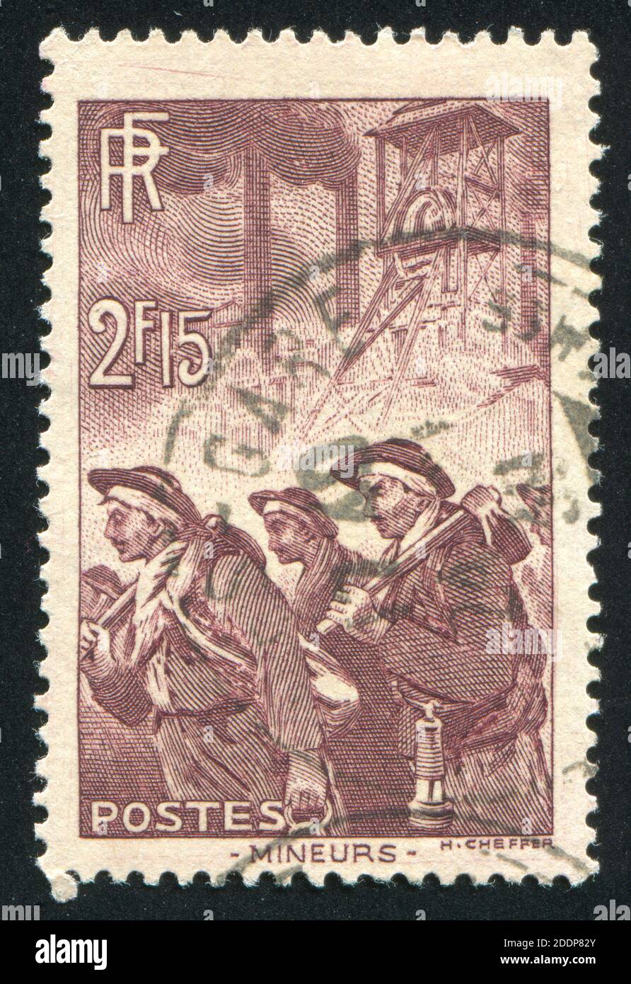 FRANCE - VERS 1938 : timbre imprimé par la France, montre Miners, vers 1938 Banque D'Images