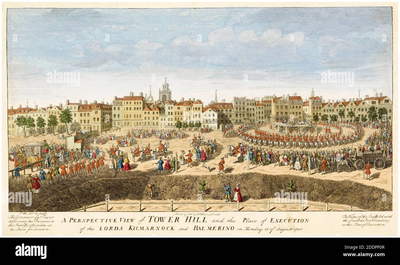 Tower Hill et l'exécution de Lord Kilmarnock et Lord Balmerino le lundi 18 août 1746, gravure de John Maurer, 1746-1761 Banque D'Images