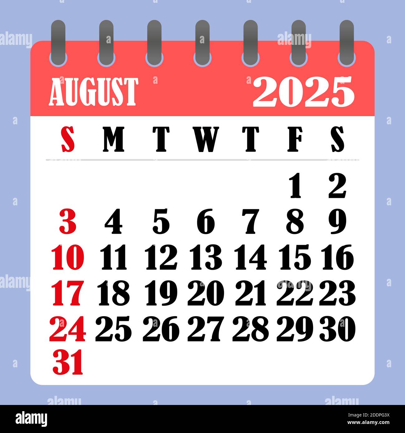 Une Droite Et Un Vecteur 8 Lettres Calendrier des lettres pour août 2025. La semaine commence le dimanche. Concept du temps, de la planification et de la planification. Conception plate. Calendrier amovible pour le mois. Vecteur Image Vectorielle Stock -