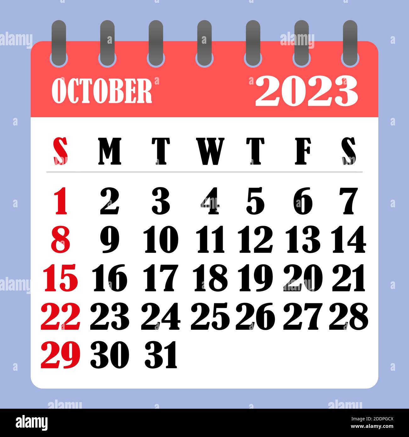 Calendrier Mois D Octobre 2023 Calendrier Des Lettres Pour Octobre 2023. La Semaine Commence Le Dimanche.  Concept Du Temps, De La Planification Et De La Planification. Conception  Plate. Calendrier Amovible Pour Le Mois. Vvecto Image Vectorielle Stock -