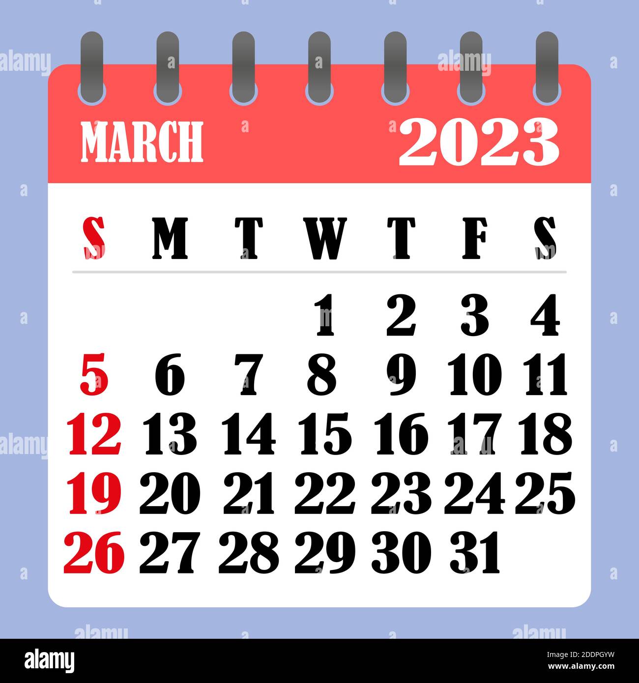 Calendrier Mars 2023 Semaines Calendrier Des Lettres Pour Mars 2023. La Semaine Commence Le Dimanche.  Concept Du Temps, De La Planification Et De La Planification. Conception  Plate. Calendrier Amovible Pour Le Mois. Vecteur Image Vectorielle Stock -