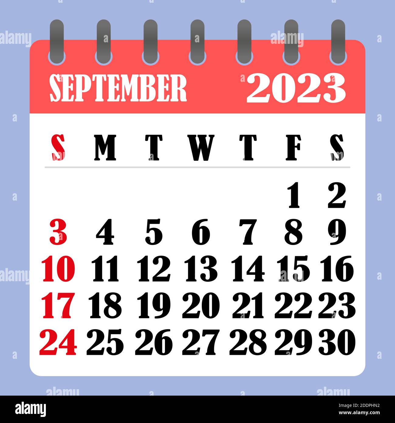 Calendrier des lettres pour septembre 2023. La semaine commence le dimanche. Concept du temps